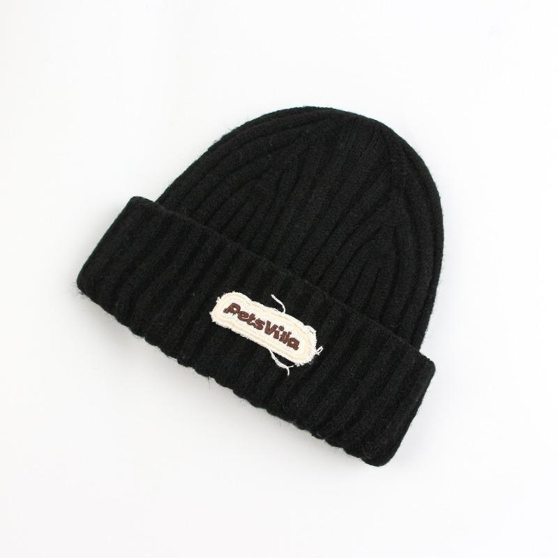 

Вязаная шапка Tide Зимняя теплая вышитая шерстяная шапка Мужская и женская универсальная шапка от холода Tide чёрный