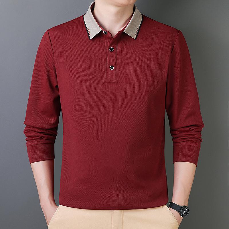 High-end long-sleeved t-shirt men's middle-aged and elderly father's polo shirt autumn and winter velvet warm loose large-size top