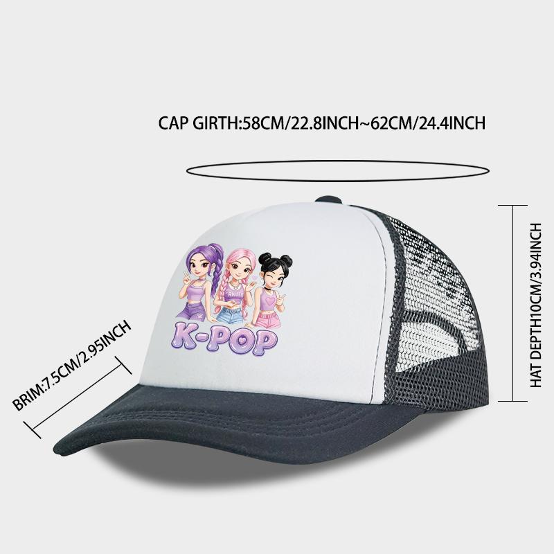 Y2K-Style Baseball Cap with K-Pop Print Design | Summer Mesh Trucker Cap | Festival Gift | Streetwear Sun Hat | Perfect Gift