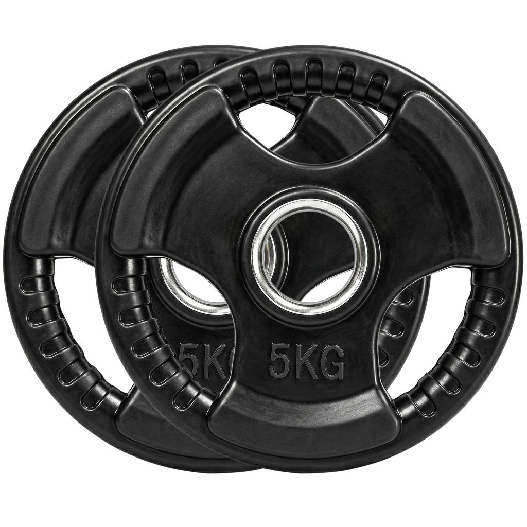 Dumbbell Plate 2 Piece Set 5 Kg Per Plate Three Handles Floor Protecting Rubber Coating Metal