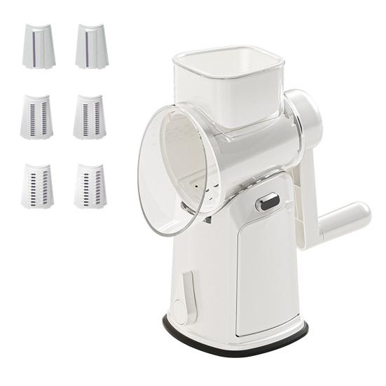 

Багатофункціональна терка для сиру та овочерізка 5-в-1 з присоскою, леза з нержавіючої сталі, ручний привід, кухонний незамінний подрібнювач для ефективної підготовки їжі