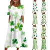 Women's Casual St. Patrick Print Pleated Round Neck Midi Dress Basic Classic Outdoor Everyday Short Sleeve Loose Dress