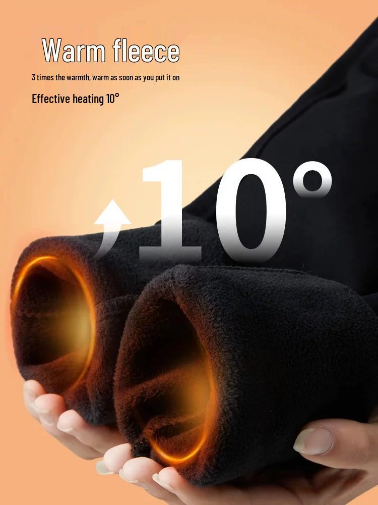 Women's High-Waisted Fleece-Lined Skinny Pants - Black, Non-Pilling, Slimming, Elastic Outerwear, Spring/Autumn Style.