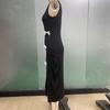 Women Evening Party Sleeveless O Neck Sexy Bowknot Split Package Hip One Piece Dress