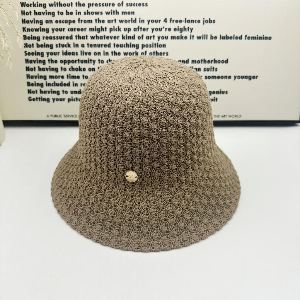 New Hollow Knitted Bucket Hat Women's Summer Sunscreen Visor Hat Showing Face Small Bucket Hat Basin Hat