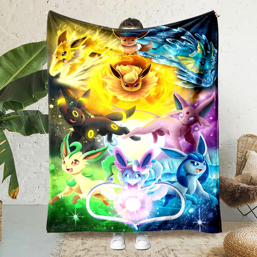 Japanese Games Pokemen-Eevee Cartoon Blanket Soft Fluffy Plush Blanket Sofa Office Quilt Throw Picnic Beach Towel Luxury Gift