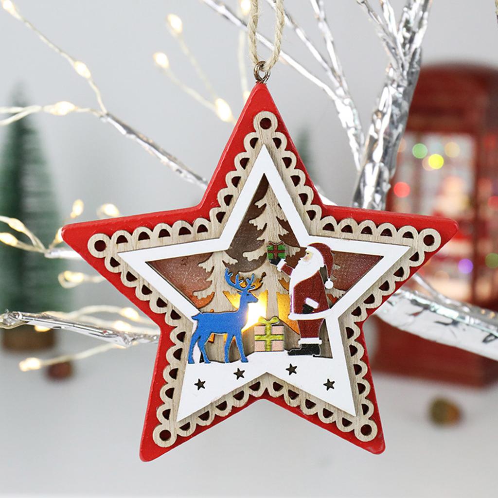 Wood Christmas Led Pendant Glowing Xmas Tree Holiday Farmhouse Decoration