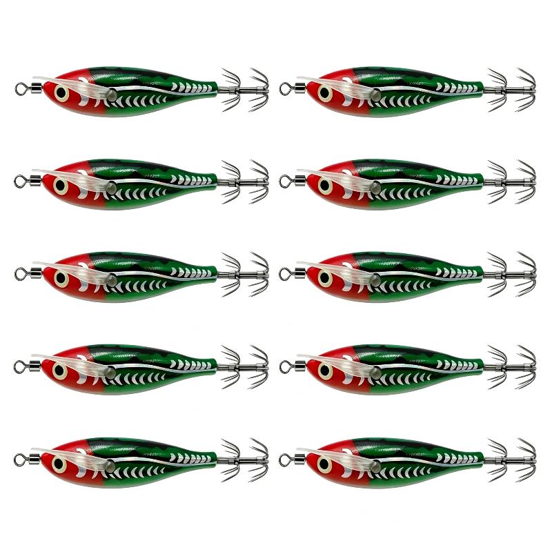 10Pcs Squid Jig Set 8Cm Luminous Uv Shrimp Lure Horizontal Fishing Bait For Cuttlefish Octopus Sea Tackle