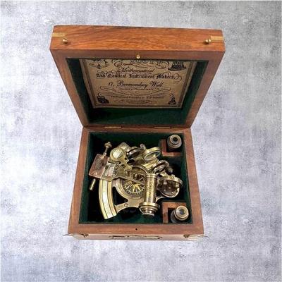 Brass Nautcal Sextant with Wooden Display Box Maritime Navigation Instrument Decor Collectible Nautical Gift for Explorer  Sailor