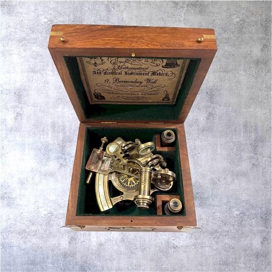 

Brass Nautcal Sextant with Wooden Display Box Maritime Navigation Instrument Decor Collectible Nautical Gift for Explorer Sailor