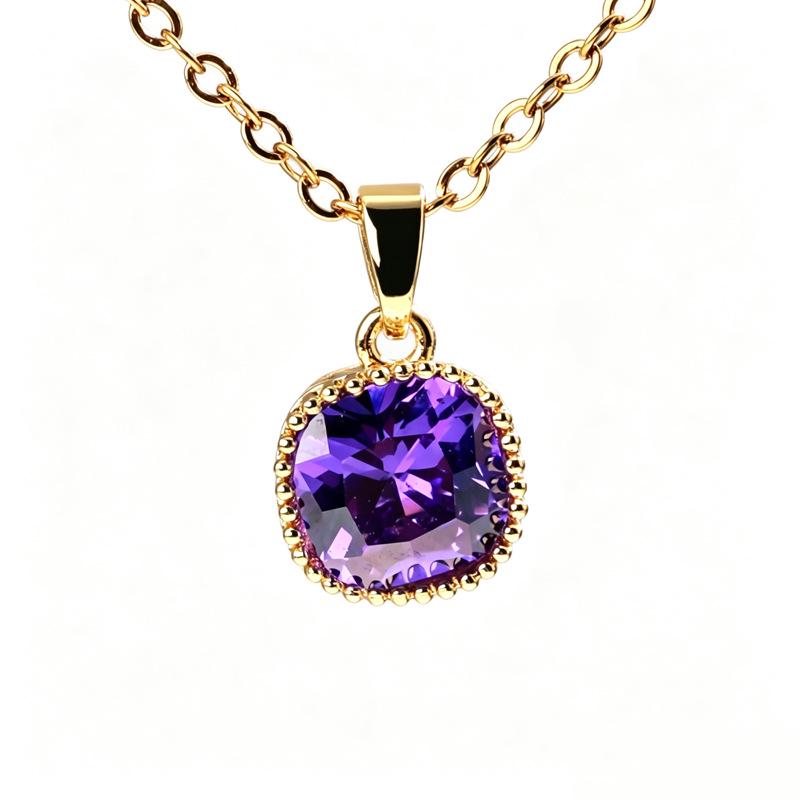 Geometric Copper Necklace with Inlaid Cubic Zirconia Square Pendant - Elegant Women's Jewelry.
