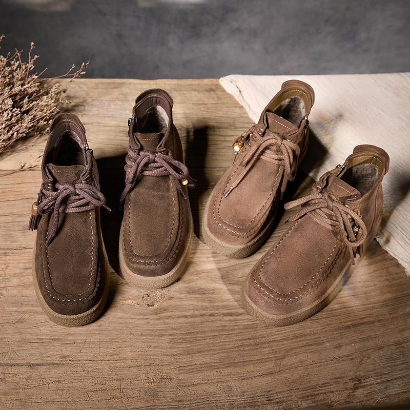 New Retro Thick-soled High-top Kangaroo Shoes with Fleece Warmth, Cotton Shoes and Boots for Women
