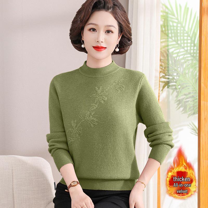 Mom's Velvet One-Piece Winter Base Layer Top for Middle-Aged & Elderly Women - Warm, Plus Velvet, Thick Knit