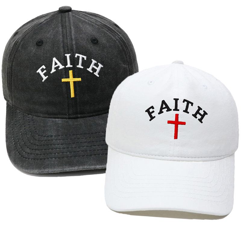 Hot Sale FAITH Alphabet Embroidery Baseball Cap Washed Retro Daddy Hat Men's and Women's Casual Shade Daddy Hat