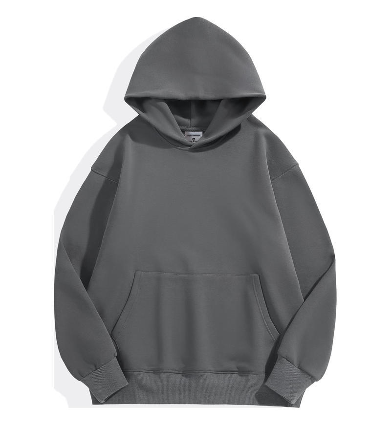 Fleece-Lined Drop-Shoulder Pullover Hooded Pocket Couple Hoodie Thickened Oversized Trendy Youthful Hooded Sweatshirt