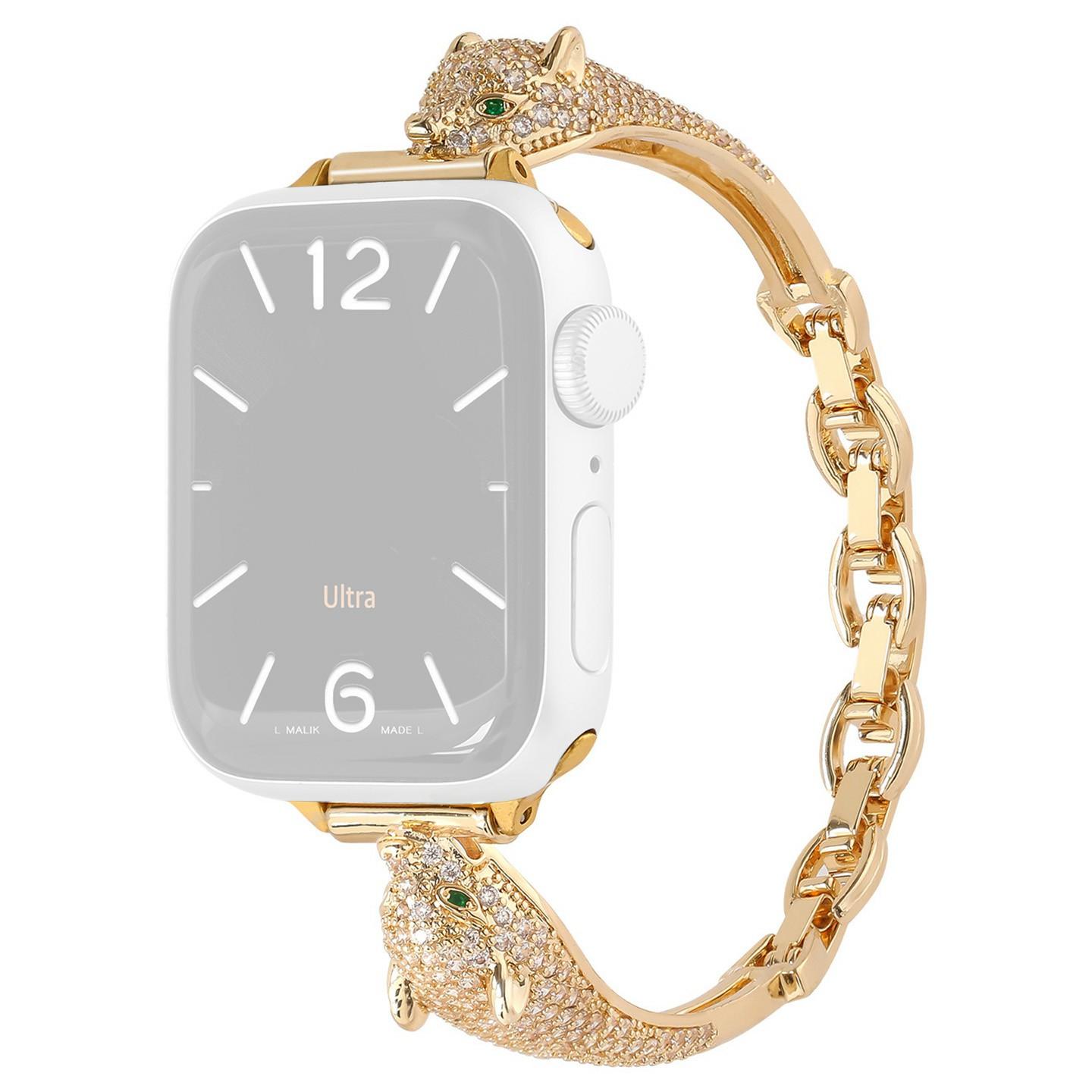 

Ремінець для Apple Watch Ultra 3 2 1 49 мм / Series 11 10 46 мм / 9 8 7 45 мм / SE3 SE2 SE 6 5 4 44 мм / 3 2 1 42 мм Мідь + Цирконій Ремінець Голова Леопарда