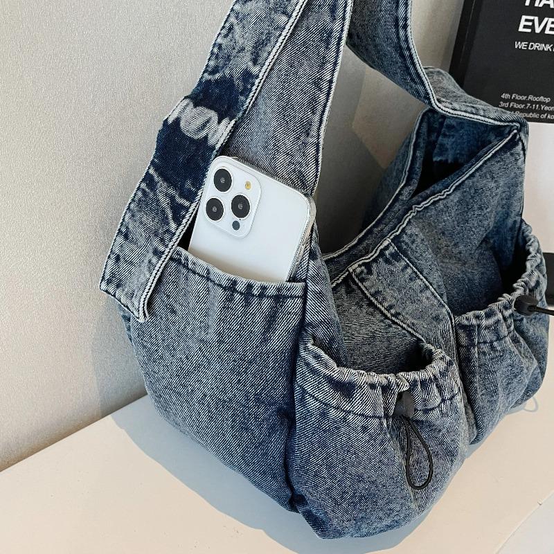Washed Denim Shoulder Bags Women Large Capacity Canvas Hobos Bags 100% Cott Preppy Style Casual Totes Korea Cloth Packages