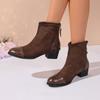 European and American Fashion British Style Short Top Autumn New Large-sized Round Toe Back Zipper Thick Heel Fashion Boots