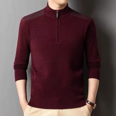 Maglione Invernale da Uomo a Collo Alto di Lana Alta per Mezza Età, Spesso e Caldo, Maglia con Cerniera