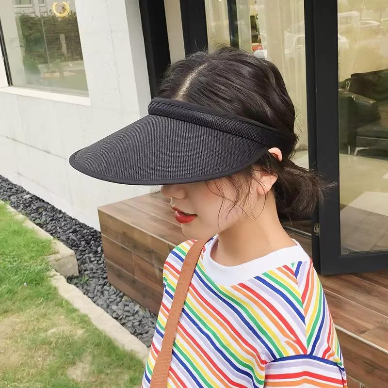 Cappello da sole estivo da donna con visiera vuota, semplice, tinta unita, a tesa larga, regolabile, da viaggio, da spiaggia