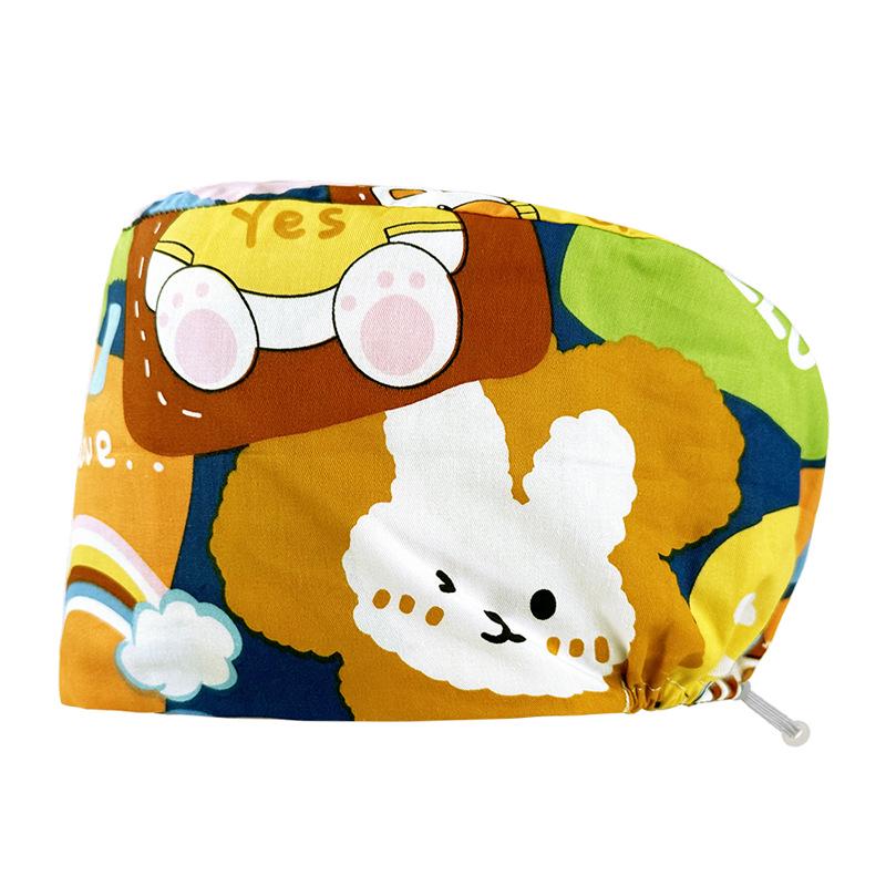 Floral Snap-Button Surgical Cap for Nurses and Doctors