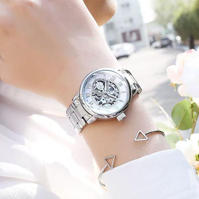 Orologi Meccanici di Lusso da Donna Oro Rosa Scheletro Automatici da Polso Regalo