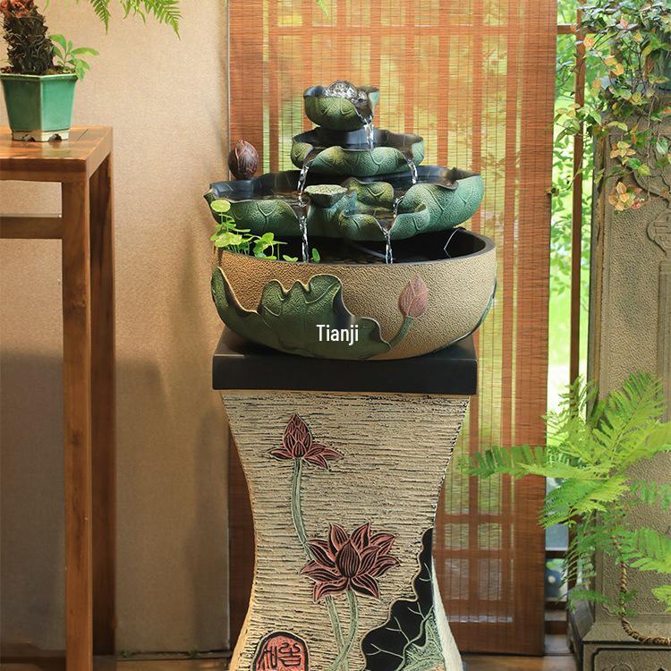 Chinese Style Fountain Feng Shui Ball Water Feature Humidifier with Wheel and Small Fish Tank for Living Room Decor