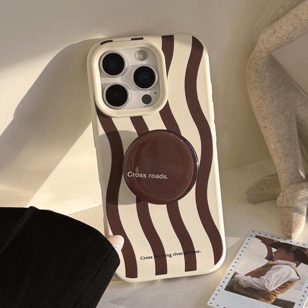 Wavy Striped Iphone17promax Phone Case Apple 14 Retro Brown Stand 16 Suitable for 13 Advanced Personalities