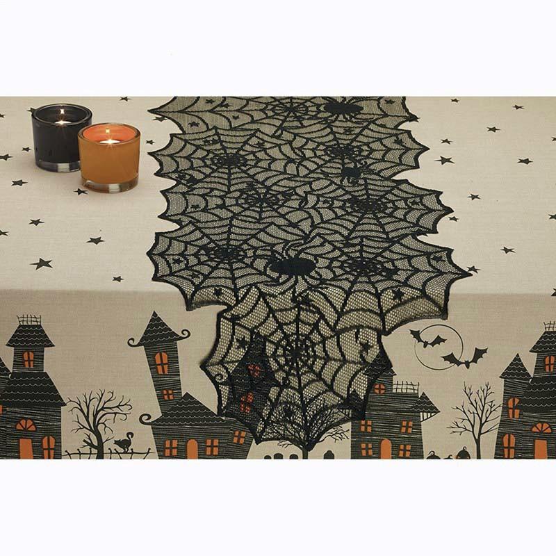 Halloween Spider Web Table Runner Black Lace Tablecloth Halloween Table Decor Festival Party Supplies