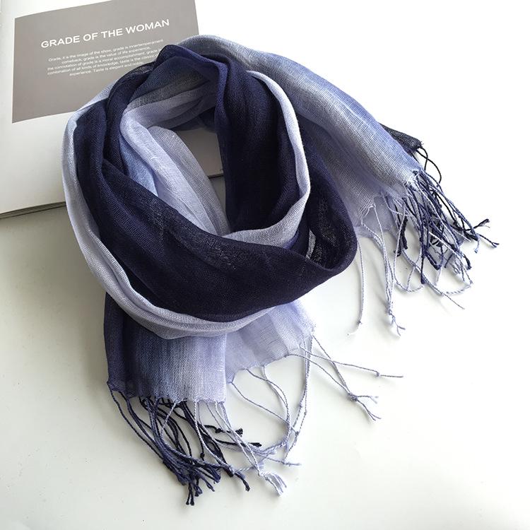 Summer Japanese Literary Linen Scarf Hanging Dye Gradual Change Color Scarf Women Air Conditioner Shawl Sunscreen Silk Scarf