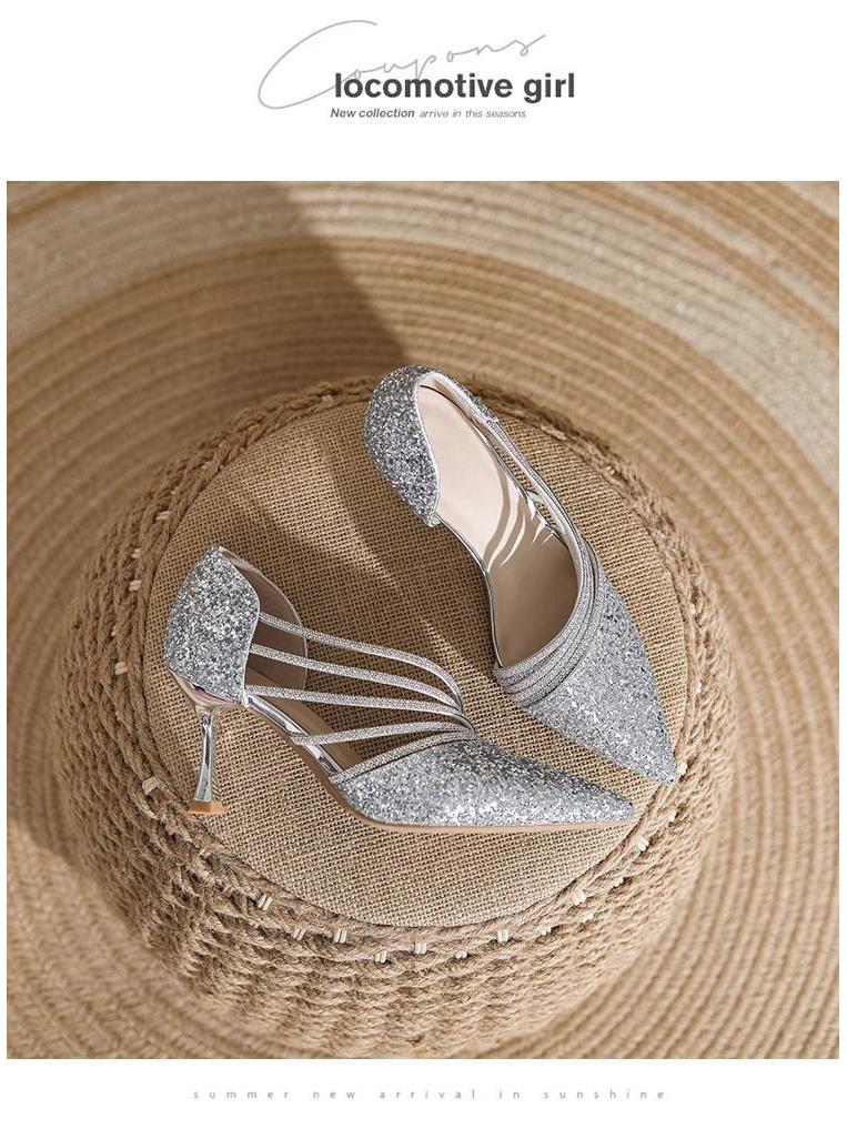 2025 Champagne Rhinestone Stiletto Heels: Elegant Pointed Toe Bridal Shoes