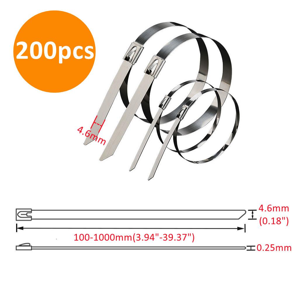 10 20 100 Pcs Stainless Steel Metal Cable Ties Exhaust Wrap Coated Locking Metal Zip-Exhaust Multifunctional Locking Cable Ties