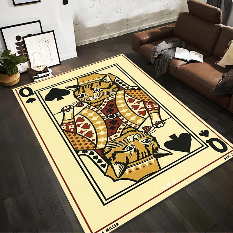 "Queen of Spades Cat Playing Card Design Carpet for Home Decor" Suitable for Use As an Anti-slip for Living Room Bedroom Sofas