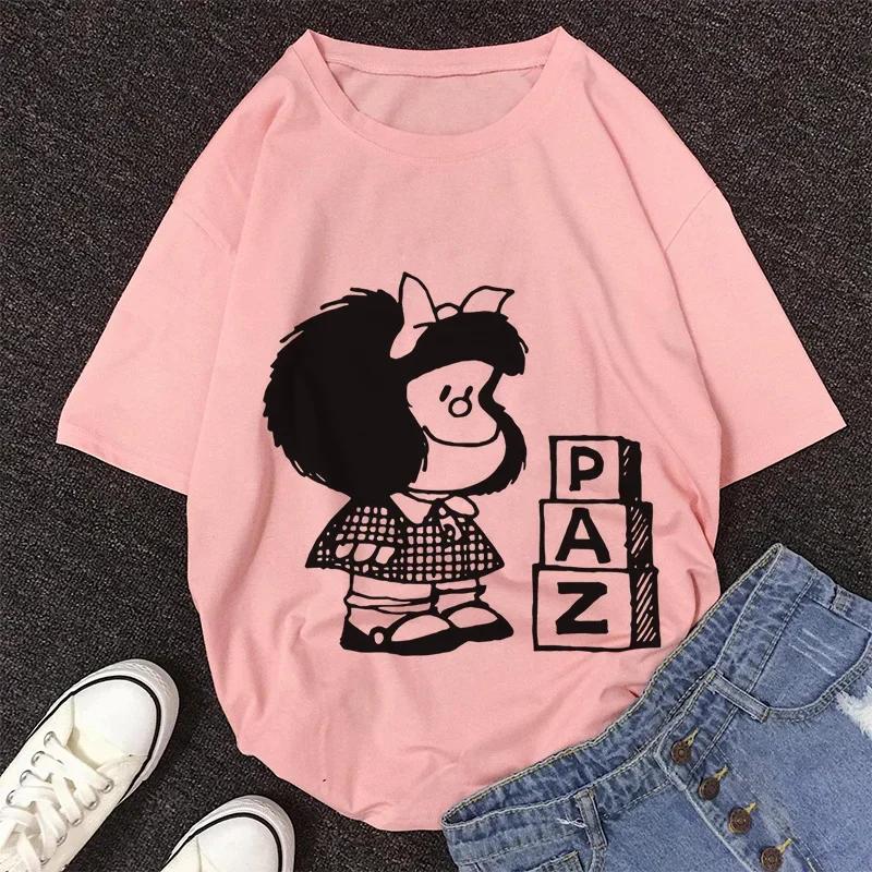 Mafalda Kawaii Graphic Print T-shirt Women Harajuku Aesthetic Pink Tops Y2k Casual Tshirt 2026 Newest Summer Fashion Female T Shirt