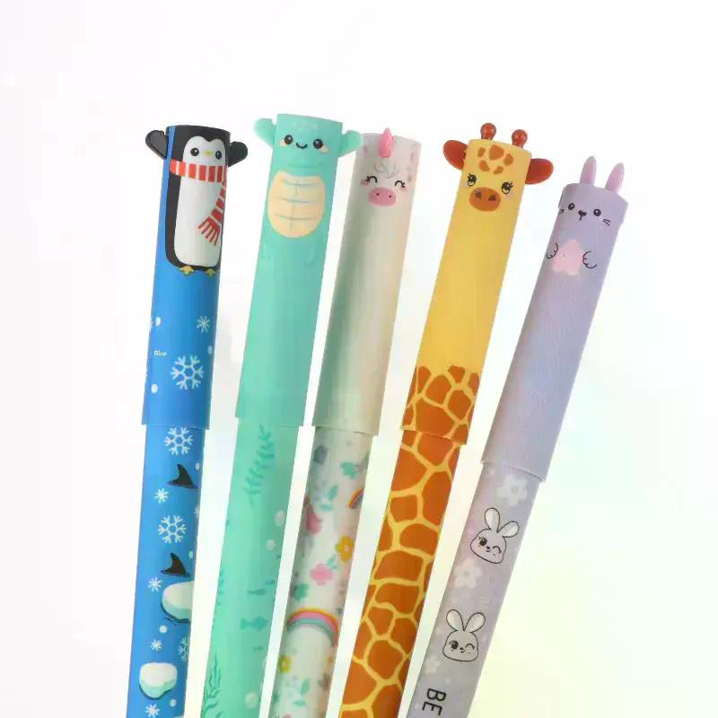 7Pcs Pen Bee Rabbit Giraffe 0.5mm Colored Pen Core Neutral Pen Cartoon Animals Erasable Gel For Writing School Supplies