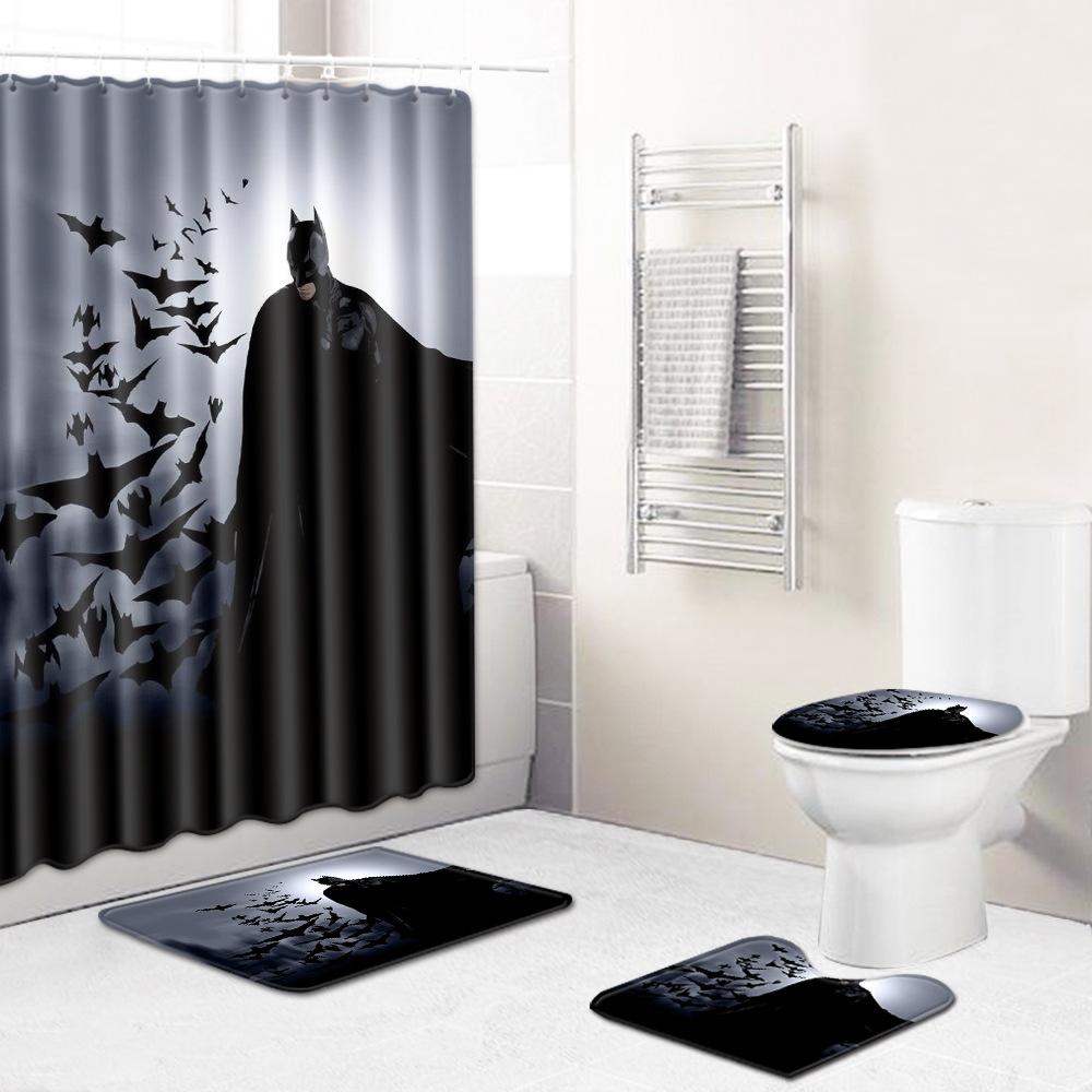 Thriller Skull Print Bathroom Non-Slip Floor Mat Shower Curtain Combination Carpet European And American Style