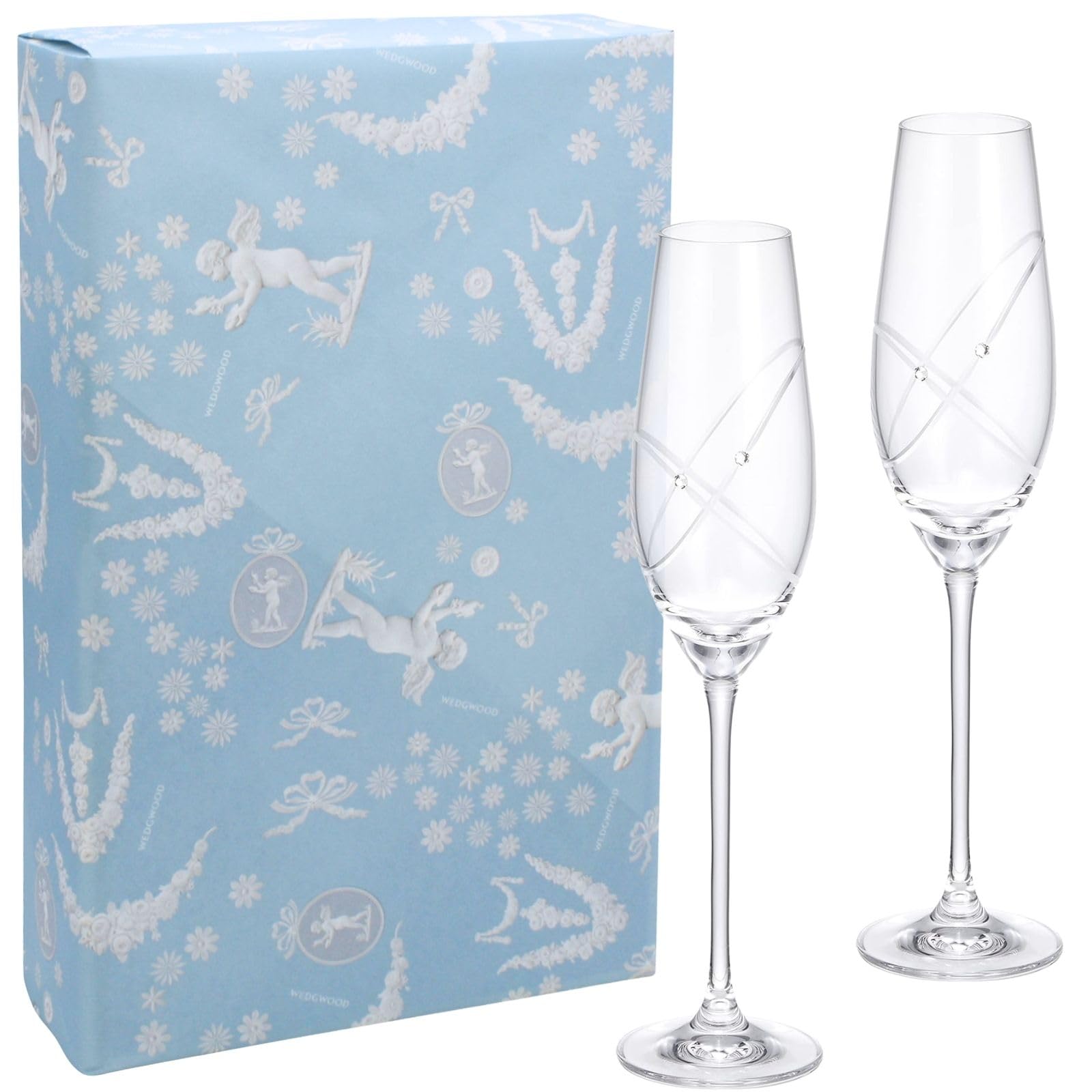 

Wedgwood Official Wedding Gift Wrapping: Promise with This Ring Champagne Glasses, 215ml, Pair, Wedding Tableware, Gift for the Bride and Groom, aB583