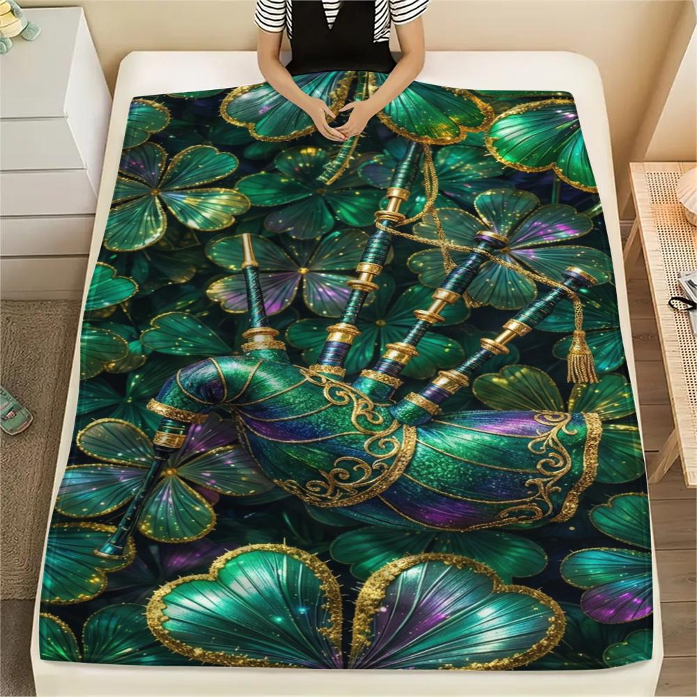 1Pc St.Patrick's Day Print Flannel Blanket, High quality Comfortable for All Seasons, Home Decor, Warmth and Comfort, Perfect for Christmas Gifts W73