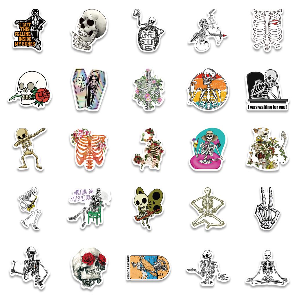 50 Cartoon Art Style Skull Stickers Can Decorate Suitcase Notebook Guitar Waterproof Stickers