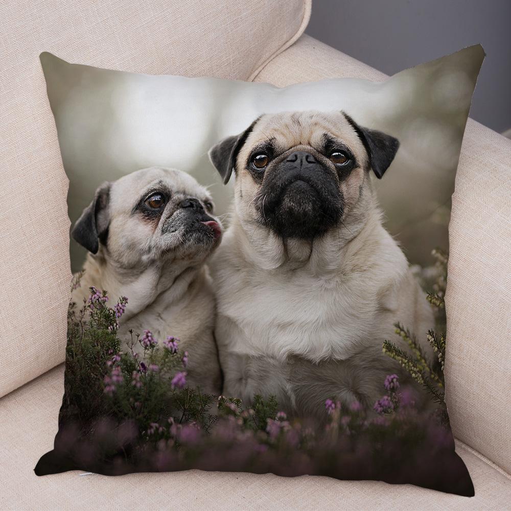 Cute Pug Dog Cushion Cover Both Sided Print Decor Pet Animal Pillowcase for Car Sofa Home Car Soft Plush Throw Pillow Case