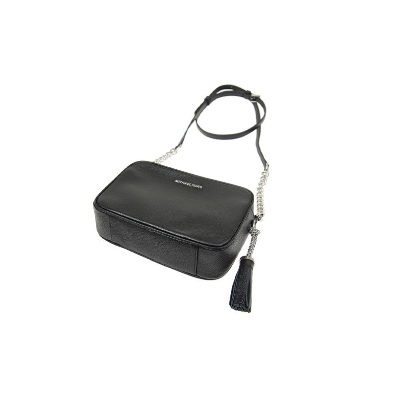 MICHAEL KORS Ginny Letter Logo Solid Color Commuting Tassel Leather Camera Bag Shoulder Crossbody Bag Medium Women's Black