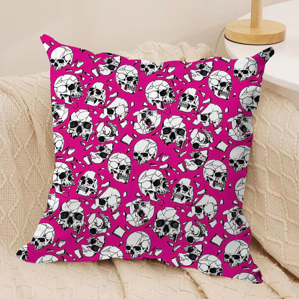 Horror Skull Print Cushion Cover Silky Short Plush DoubleSided Printed Pillow Case for Sofa All Seasons Home Decor Gift