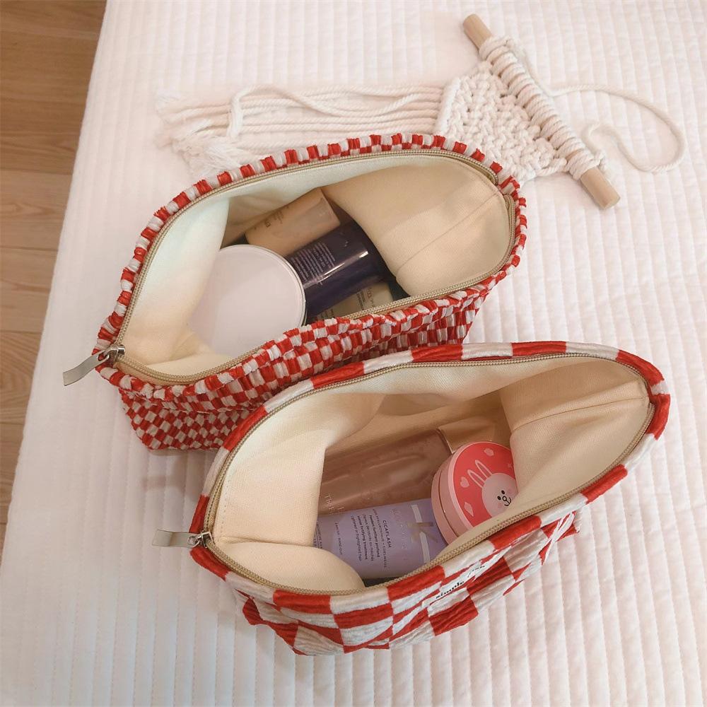 202 Elegant Grid Pattern Travel Toiletry Bag Cosmetic Carrying Bag Organizer Storage Pouch