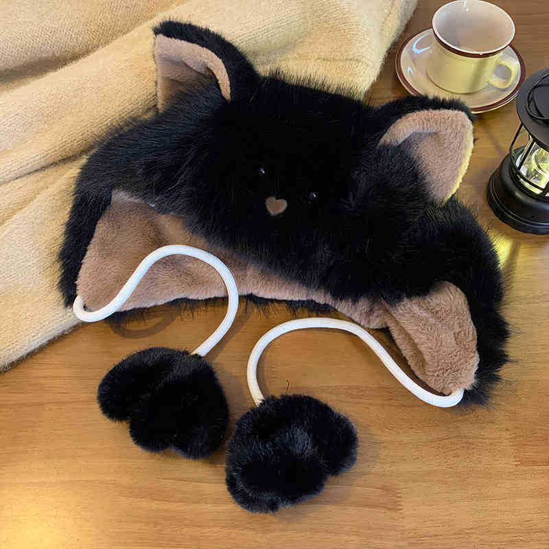 Japanese Cute Blush Fox Plush Hat for Women In Autumn and Winter Thickened Warm Ear Protection Lei Feng Hat Cycling Ski Hat Trendy