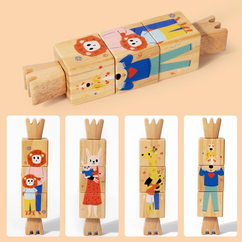 Wooden Rattle Montessori Toy Hand Puzzle Hand-on Develop Ability Toy Children Christmas Animal Rotating Puzzle Educational Toy