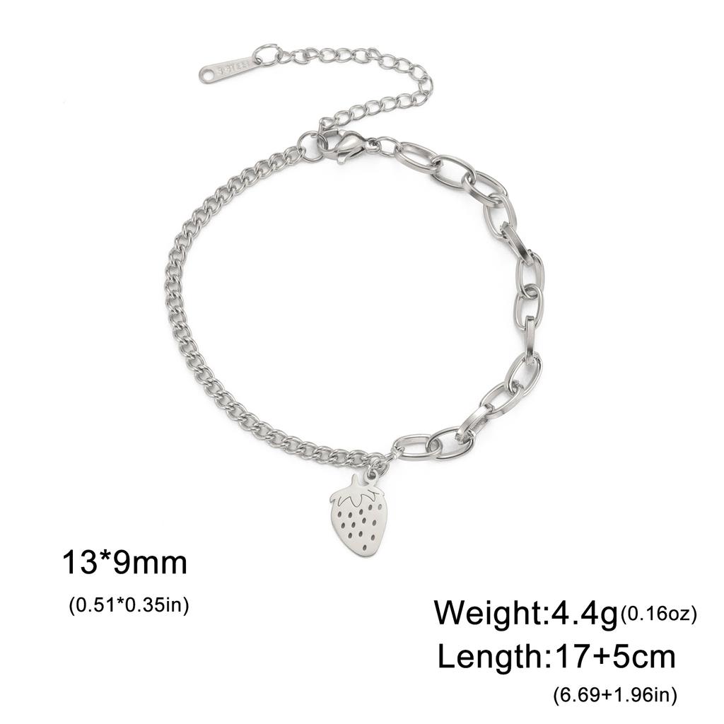 Teamer Cute Strawberry Charm Bracelet Stainless Steel Jewelry for Women Girls Snake Chain Multiple Chains 2026 Trend Couple Gift