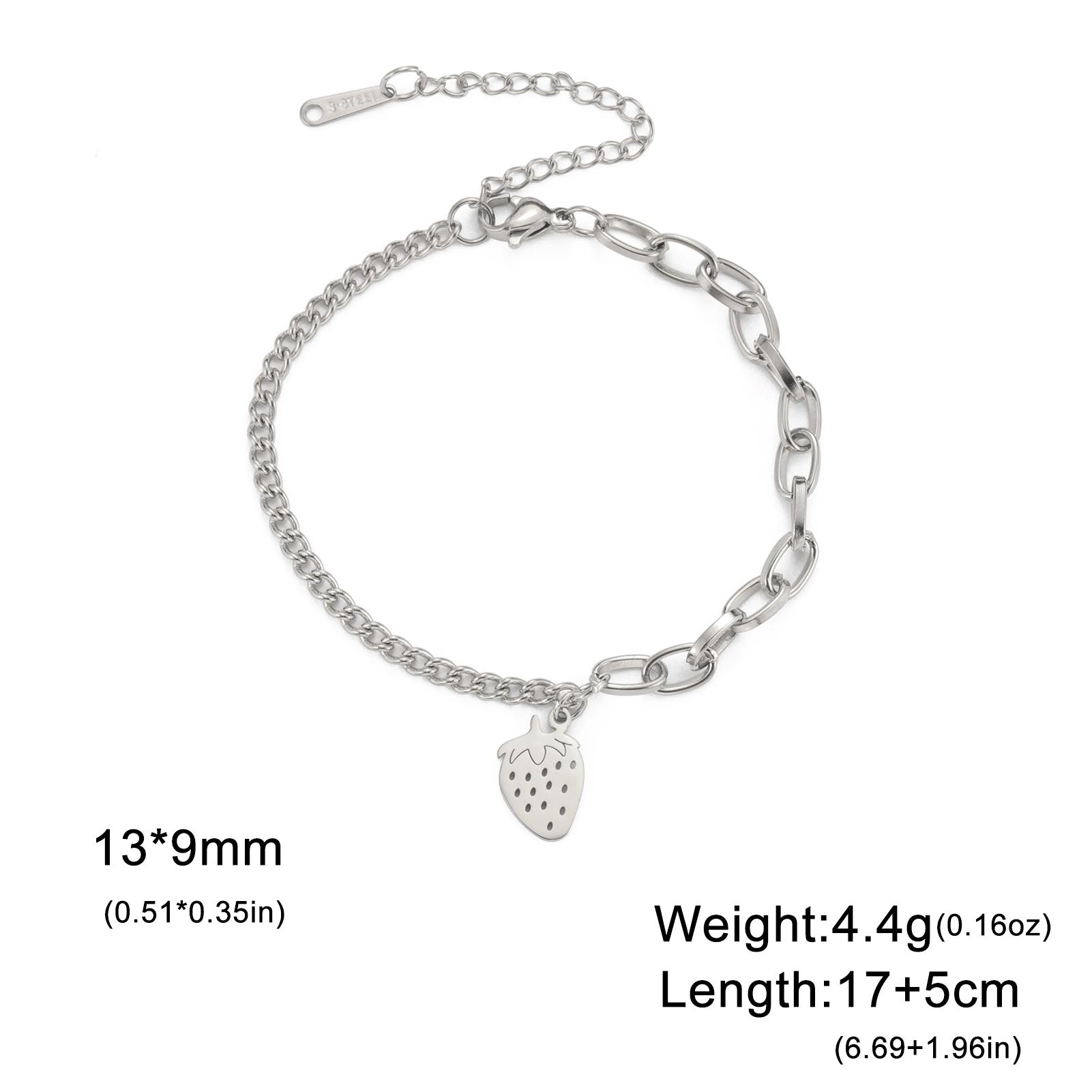 

Teamer Cute Strawberry Charm Bracelet Stainless Steel Jewelry for Women Girls Snake Chain Multiple Chains 2026 Trend Couple Gift