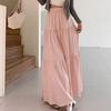 Women Maxi Skirt Elastic High Waist Ruffle Stitching Large Hem Long Skirt