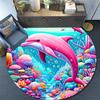 1pc Soft, Absorbent & Non Slip Pink Dolphin In the Ocean Round Rug Soft Circle Rug for Living Room & Bedroom Decor, Chair Mats, and Unforget