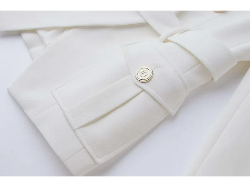 Chaqueta de Traje para Mujer Europea Ajustada Blanco y Negro con Hebilla Metálica